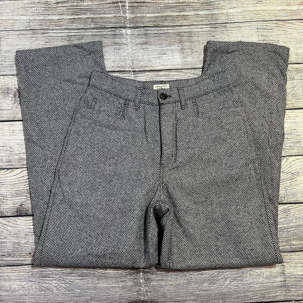 Vintage L.L. Bean Women's 8 30 Virgin Wool Silk Trouser Pants Chevron Gray 0BGB7